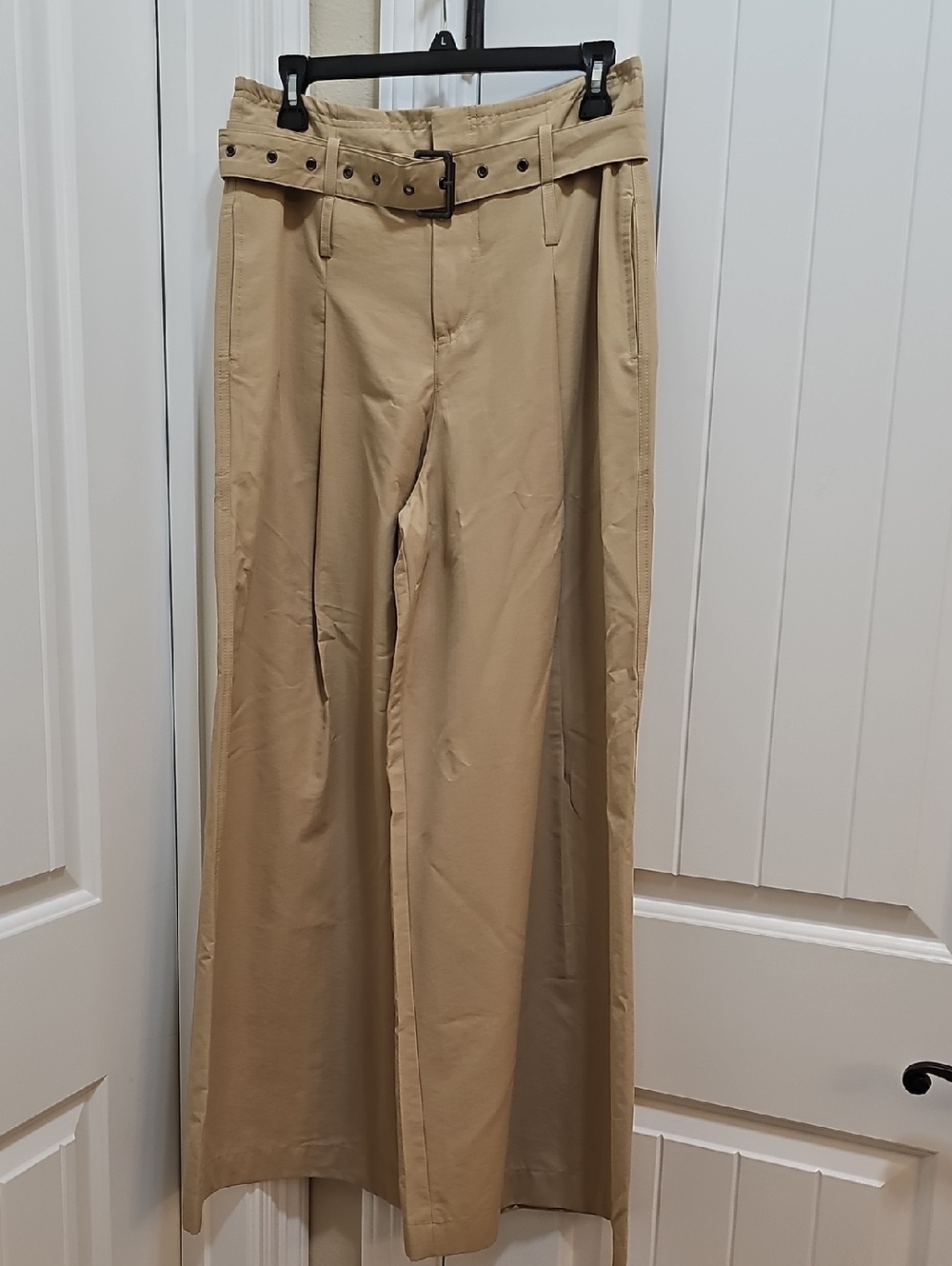 DKNY High Waist Tan Wide-Leg Chinos with Belt